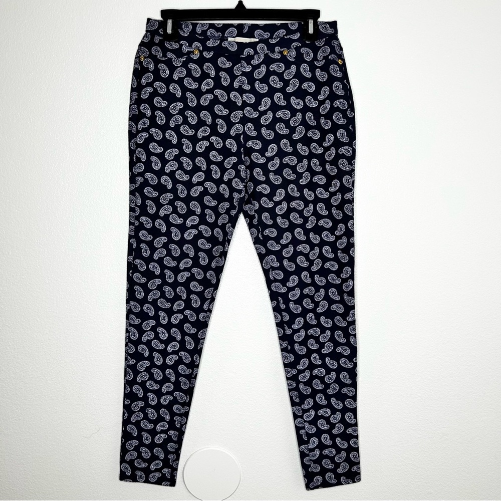 MICHAEL Michael Kors Womens Blue Paisley Print Pull-On Pants Skinny Leg Size M